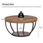 Table basse ronde de 31,7 pouces, table centrale rustique à 2 niveaux avec étagères de rangement ouvertes