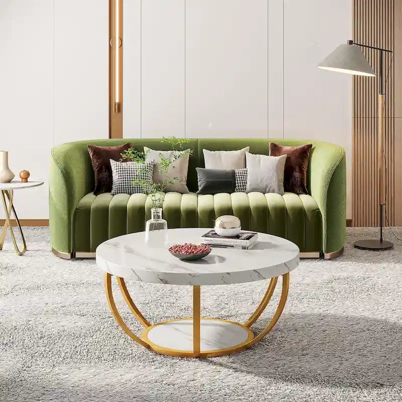 Table basse ronde de 31,7 pouces, table centrale rustique à 2 niveaux avec étagères de rangement ouvertes