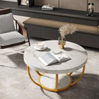 Table basse ronde de 31,7 pouces, table centrale rustique à 2 niveaux avec étagères de rangement ouvertes