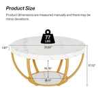 Table basse ronde de 31,7 pouces, table centrale rustique à 2 niveaux avec étagères de rangement ouvertes