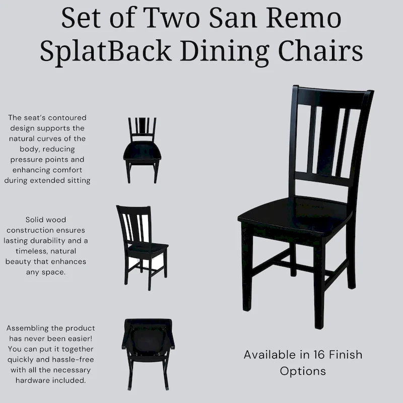 Chaises à dossier plat San Remo en bois massif d'International Concepts, lot de 2