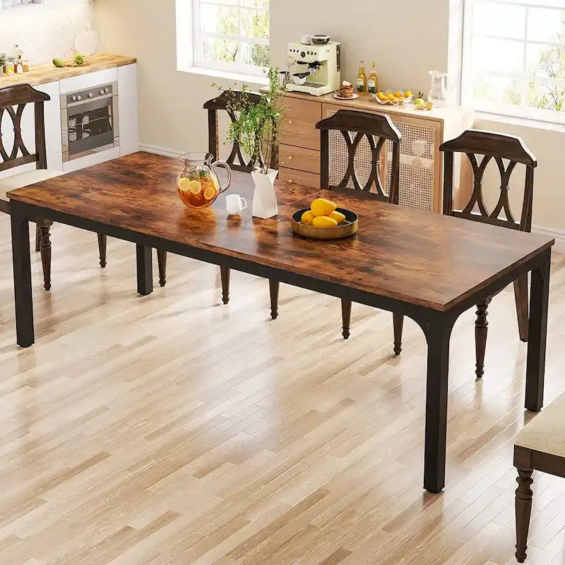 Table à manger rectangulaire pour 6 à 8 personnes, 198 cm de long, idéale pour la cuisine ou le salon.