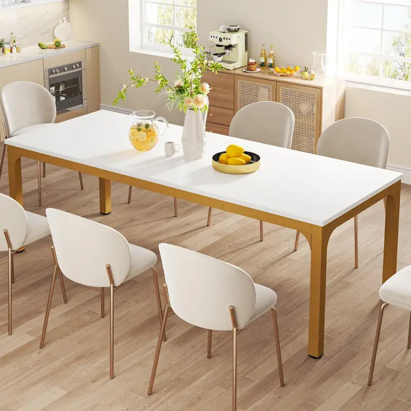 Table à manger rectangulaire pour 6 à 8 personnes, 198 cm de long, idéale pour la cuisine ou le salon.