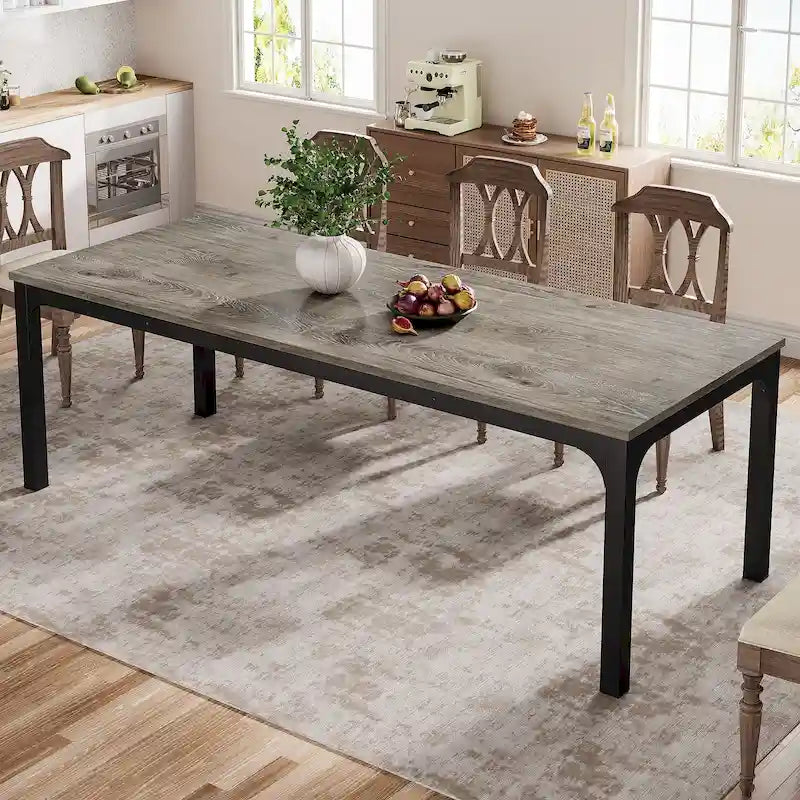 Table à manger rectangulaire pour 6 à 8 personnes, 198 cm de long, idéale pour la cuisine ou le salon.