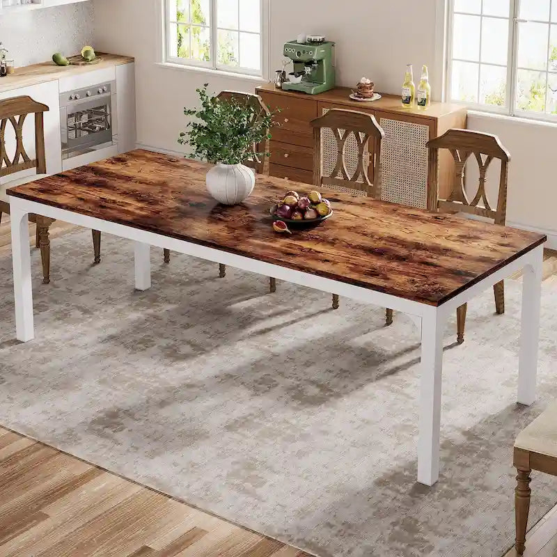 Table à manger rectangulaire pour 6 à 8 personnes, 198 cm de long, idéale pour la cuisine ou le salon.