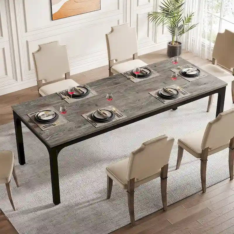 Table à manger rectangulaire pour 6 à 8 personnes, 198 cm de long, idéale pour la cuisine ou le salon.