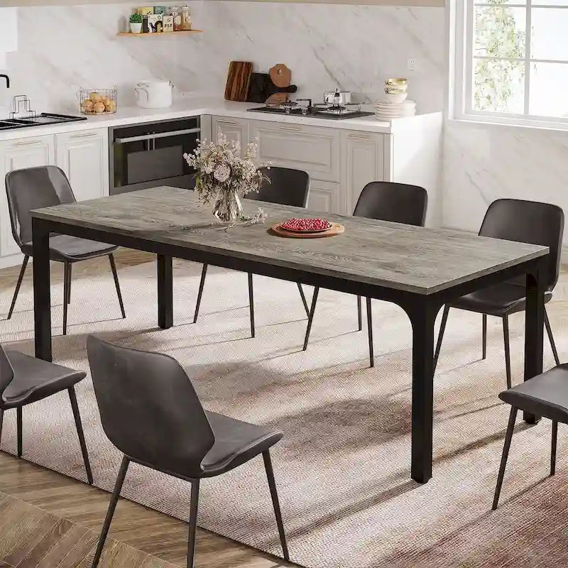 Table à manger rectangulaire pour 6 à 8 personnes, 198 cm de long, idéale pour la cuisine ou le salon.