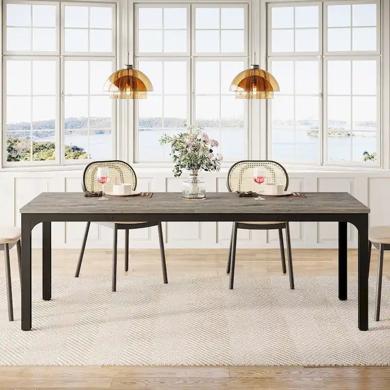 Table à manger rectangulaire pour 6 à 8 personnes, 198 cm de long, idéale pour la cuisine ou le salon.