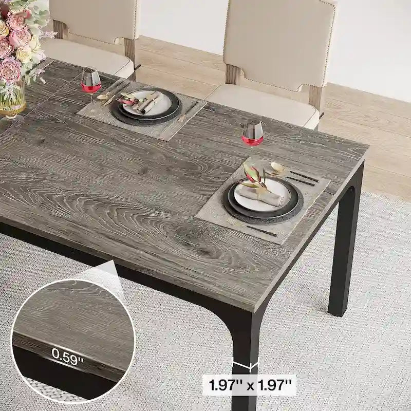 Table à manger rectangulaire pour 6 à 8 personnes, 198 cm de long, idéale pour la cuisine ou le salon.
