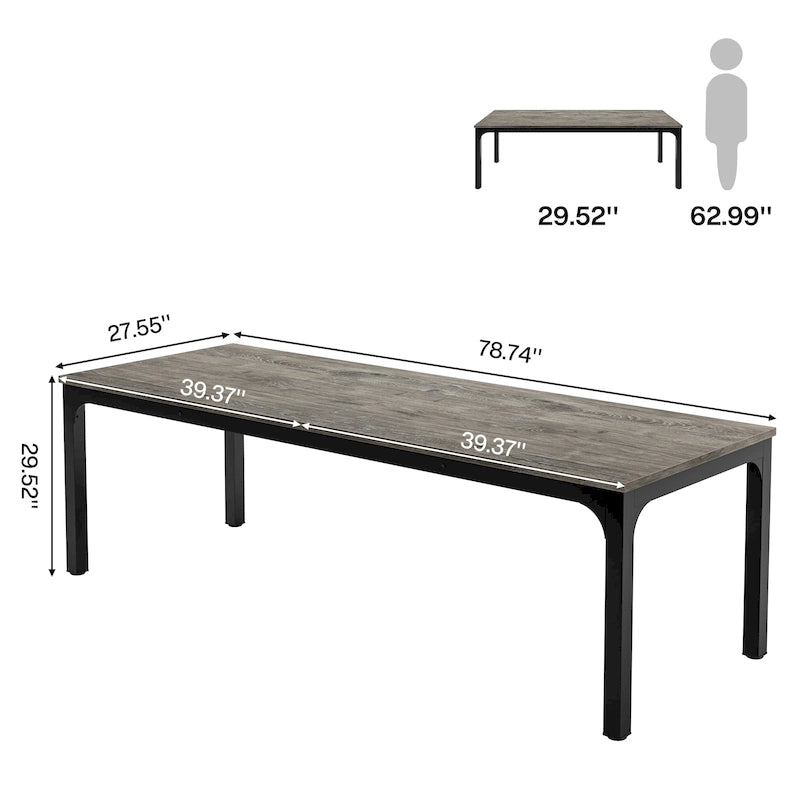Table à manger rectangulaire pour 6 à 8 personnes, 198 cm de long, idéale pour la cuisine ou le salon.