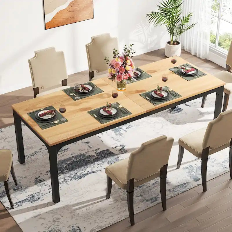 Table à manger rectangulaire pour 6 à 8 personnes, 198 cm de long, idéale pour la cuisine ou le salon.