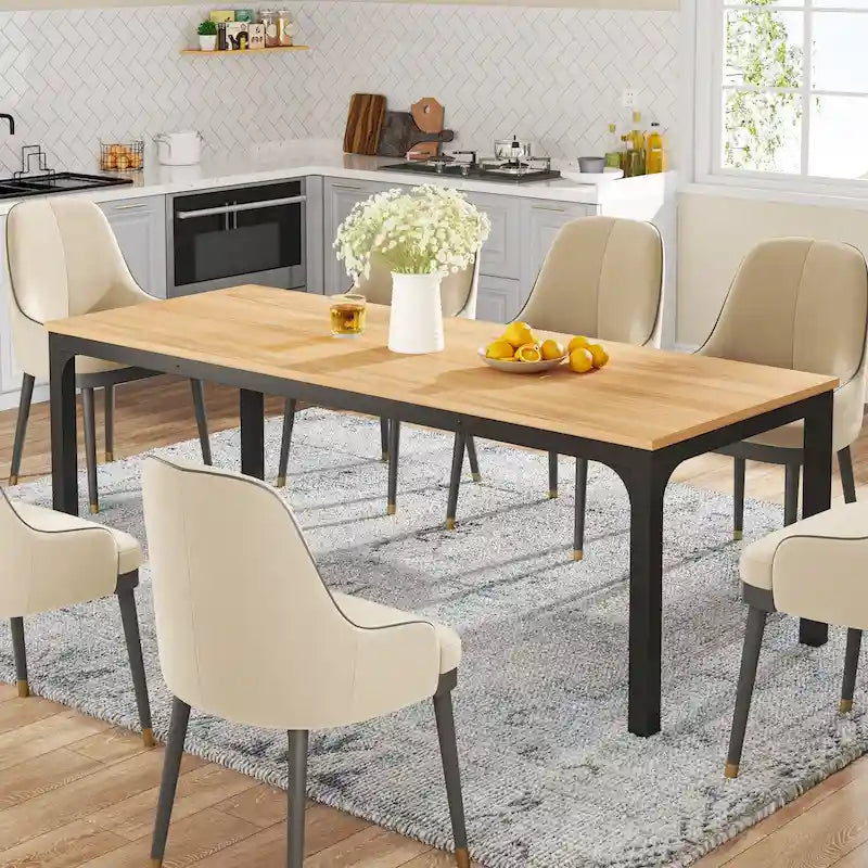 Table à manger rectangulaire pour 6 à 8 personnes, 198 cm de long, idéale pour la cuisine ou le salon.