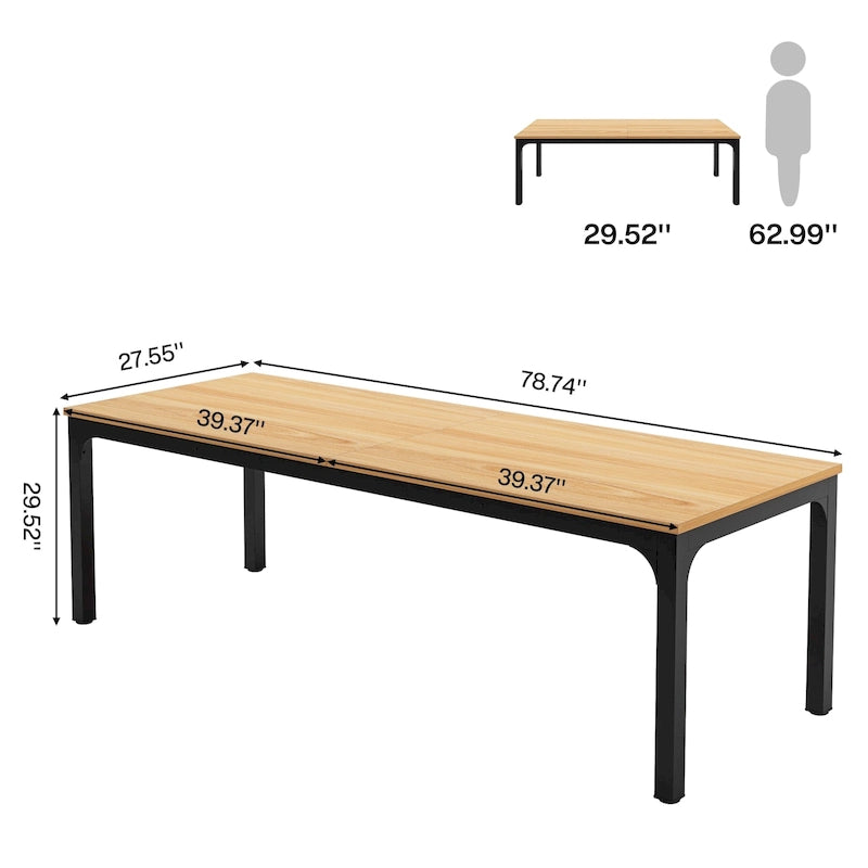 Table à manger rectangulaire pour 6 à 8 personnes, 198 cm de long, idéale pour la cuisine ou le salon.