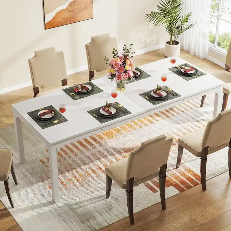 Table à manger rectangulaire pour 6 à 8 personnes, 198 cm de long, idéale pour la cuisine ou le salon.