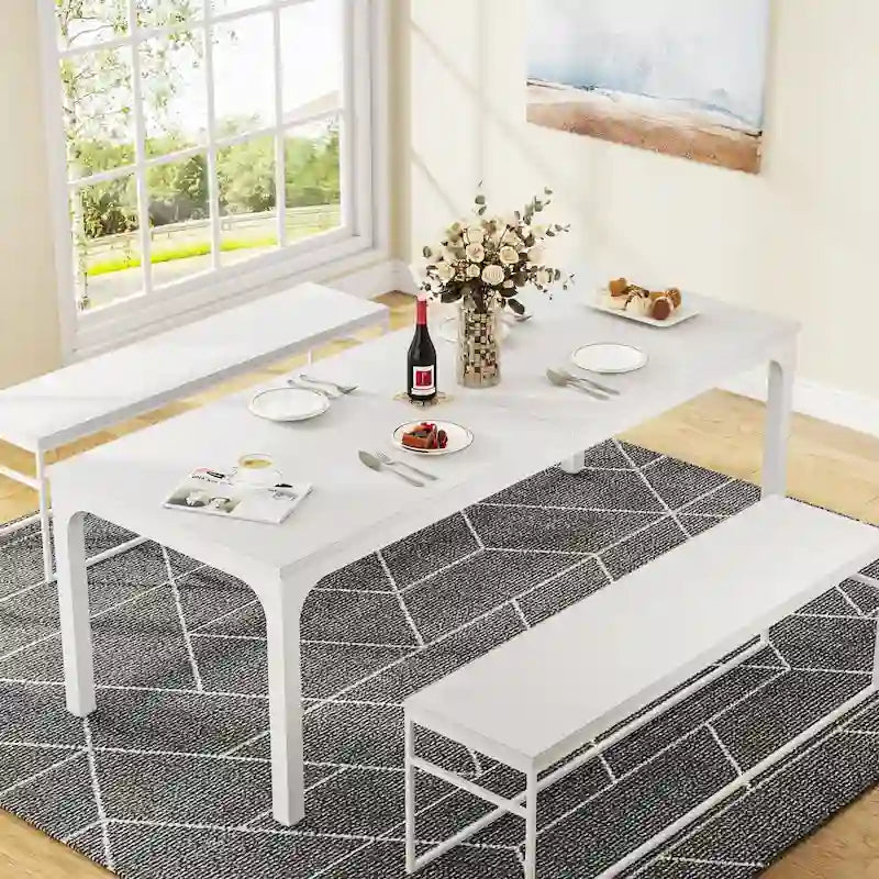 Table à manger rectangulaire pour 6 à 8 personnes, 198 cm de long, idéale pour la cuisine ou le salon.