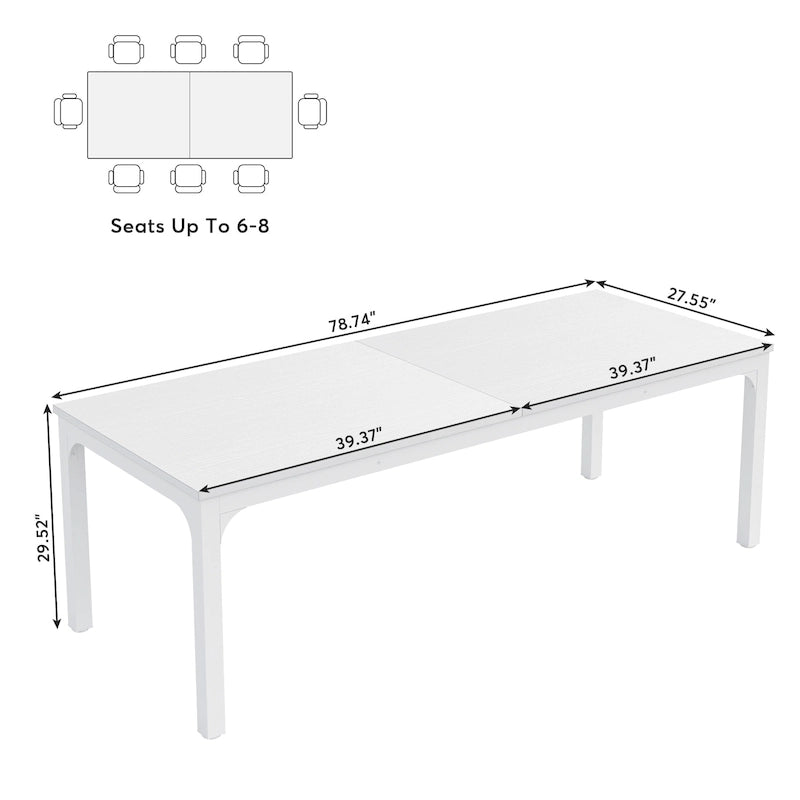 Table à manger rectangulaire pour 6 à 8 personnes, 198 cm de long, idéale pour la cuisine ou le salon.