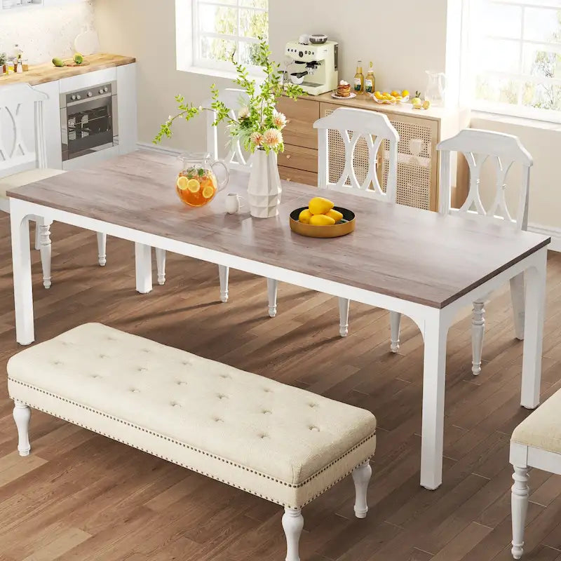 Table à manger rectangulaire pour 6 à 8 personnes, 198 cm de long, idéale pour la cuisine ou le salon.