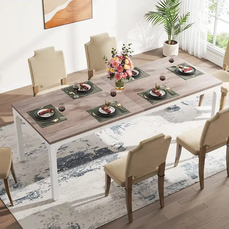 Table à manger rectangulaire pour 6 à 8 personnes, 198 cm de long, idéale pour la cuisine ou le salon.