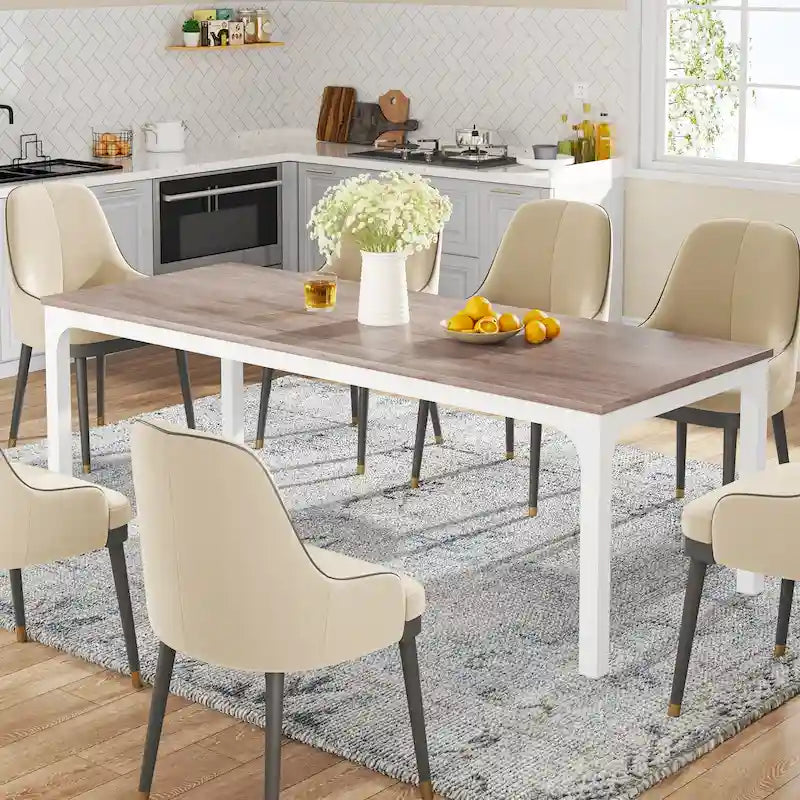 Table à manger rectangulaire pour 6 à 8 personnes, 198 cm de long, idéale pour la cuisine ou le salon.