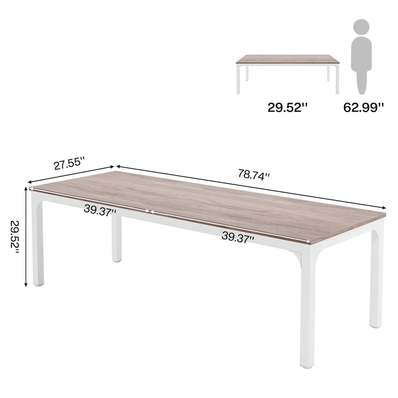 Table à manger rectangulaire pour 6 à 8 personnes, 198 cm de long, idéale pour la cuisine ou le salon.