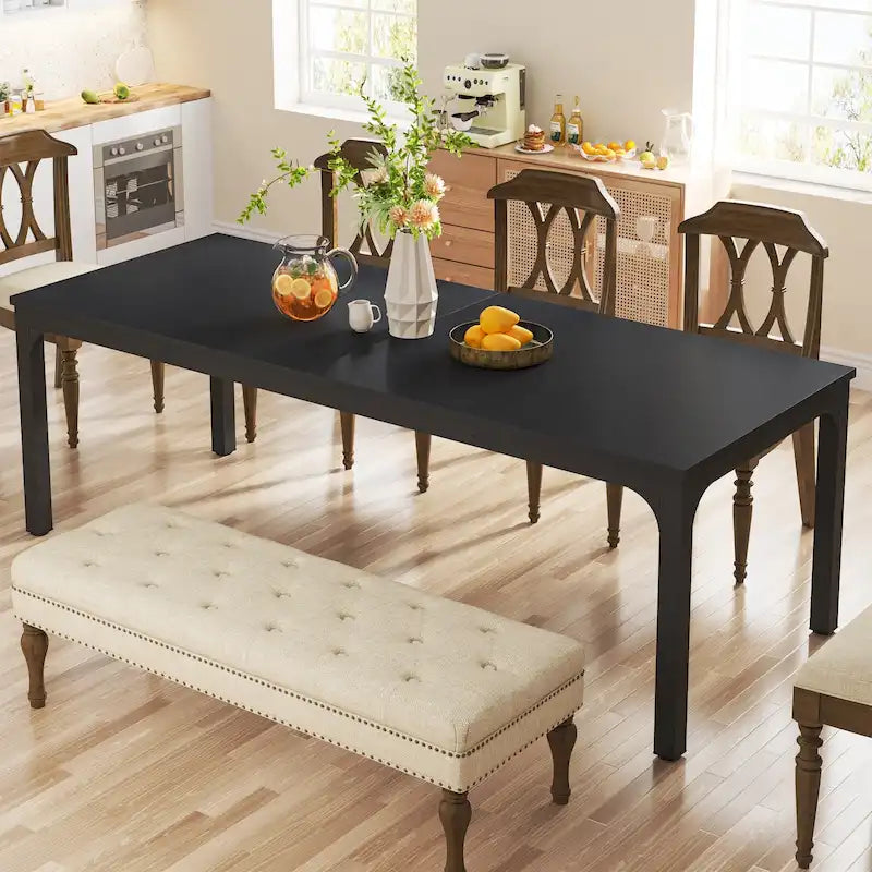 Table à manger rectangulaire pour 6 à 8 personnes, 198 cm de long, idéale pour la cuisine ou le salon.