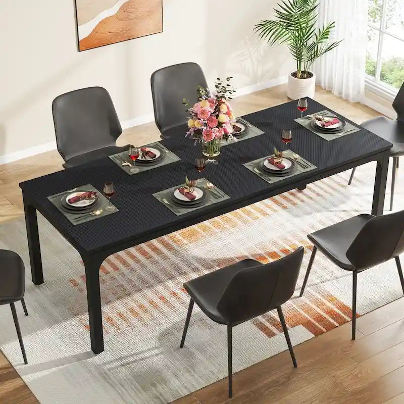 Table à manger rectangulaire pour 6 à 8 personnes, 198 cm de long, idéale pour la cuisine ou le salon.