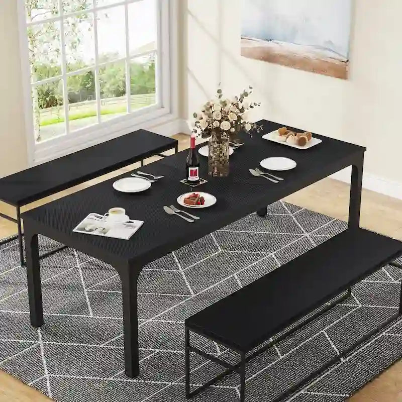 Table à manger rectangulaire pour 6 à 8 personnes, 198 cm de long, idéale pour la cuisine ou le salon.