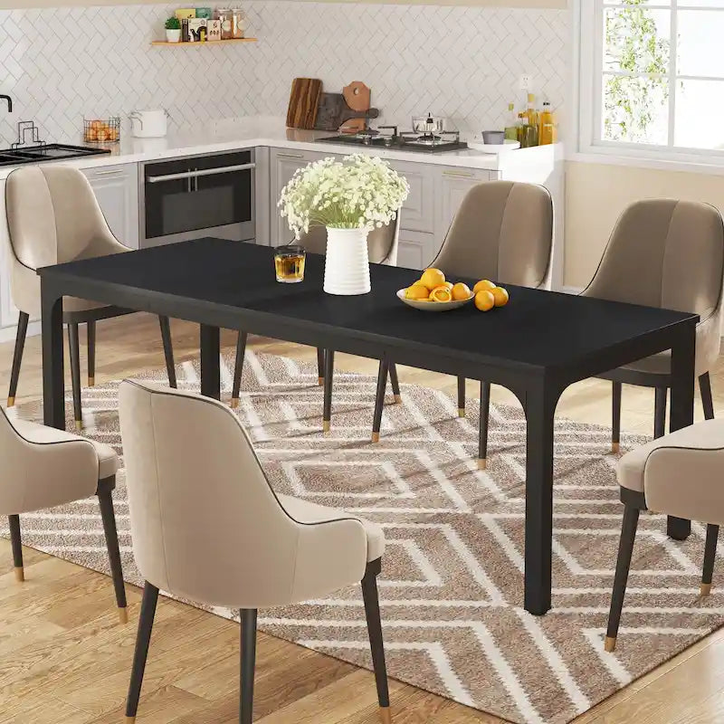 Table à manger rectangulaire pour 6 à 8 personnes, 198 cm de long, idéale pour la cuisine ou le salon.