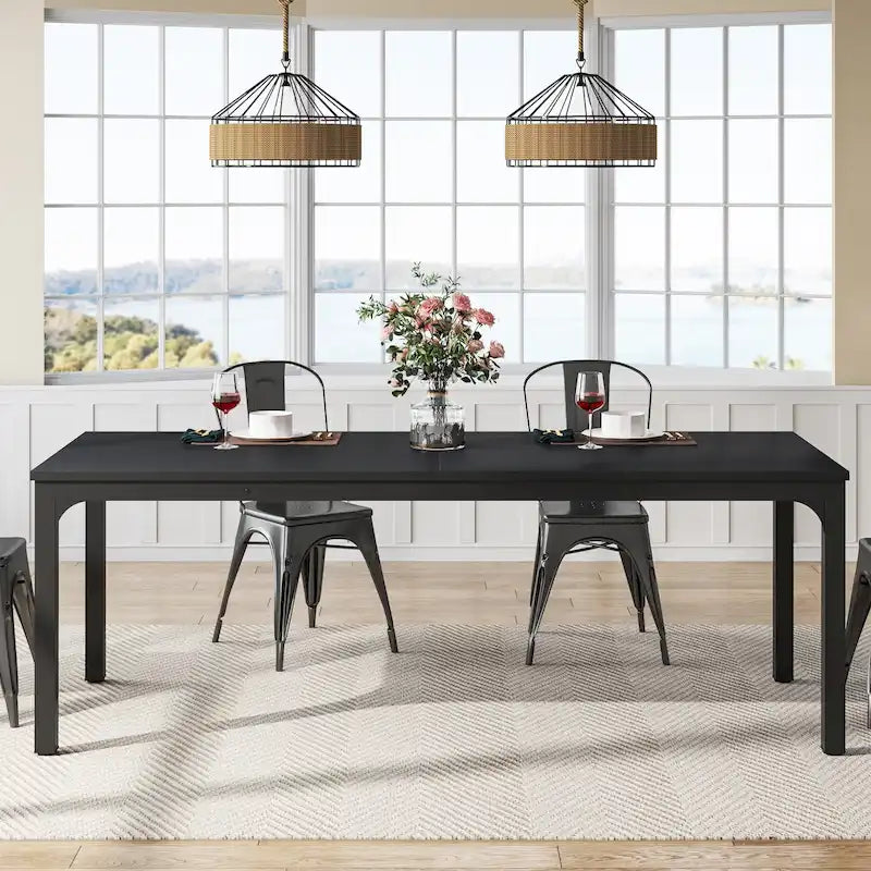 Table à manger rectangulaire pour 6 à 8 personnes, 198 cm de long, idéale pour la cuisine ou le salon.