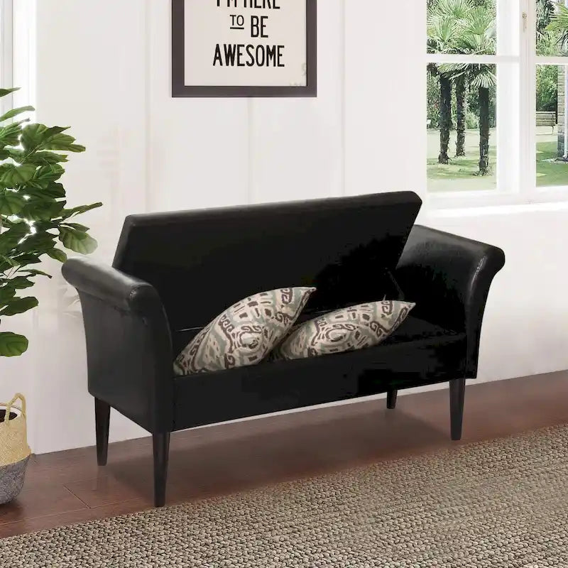 Banc coffre ottoman avec accoudoirs, capitonné et rembourré, idéal pour une chambre ou une entrée. Repose-pieds avec grand espace de rangement.