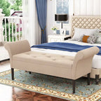 Banc coffre ottoman avec accoudoirs, capitonné et rembourré, idéal pour une chambre ou une entrée. Repose-pieds avec grand espace de rangement.