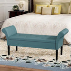Banc coffre ottoman avec accoudoirs, capitonné et rembourré, idéal pour une chambre ou une entrée. Repose-pieds avec grand espace de rangement.