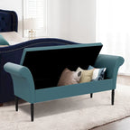 Banc coffre ottoman avec accoudoirs, capitonné et rembourré, idéal pour une chambre ou une entrée. Repose-pieds avec grand espace de rangement.