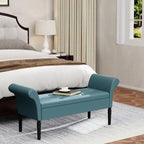 Banc coffre ottoman avec accoudoirs, capitonné et rembourré, idéal pour une chambre ou une entrée. Repose-pieds avec grand espace de rangement.