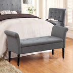 Banc coffre ottoman avec accoudoirs, capitonné et rembourré, idéal pour une chambre ou une entrée. Repose-pieds avec grand espace de rangement.