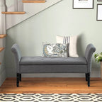 Banc coffre ottoman avec accoudoirs, capitonné et rembourré, idéal pour une chambre ou une entrée. Repose-pieds avec grand espace de rangement.