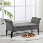 Banc coffre ottoman avec accoudoirs, capitonné et rembourré, idéal pour une chambre ou une entrée. Repose-pieds avec grand espace de rangement.