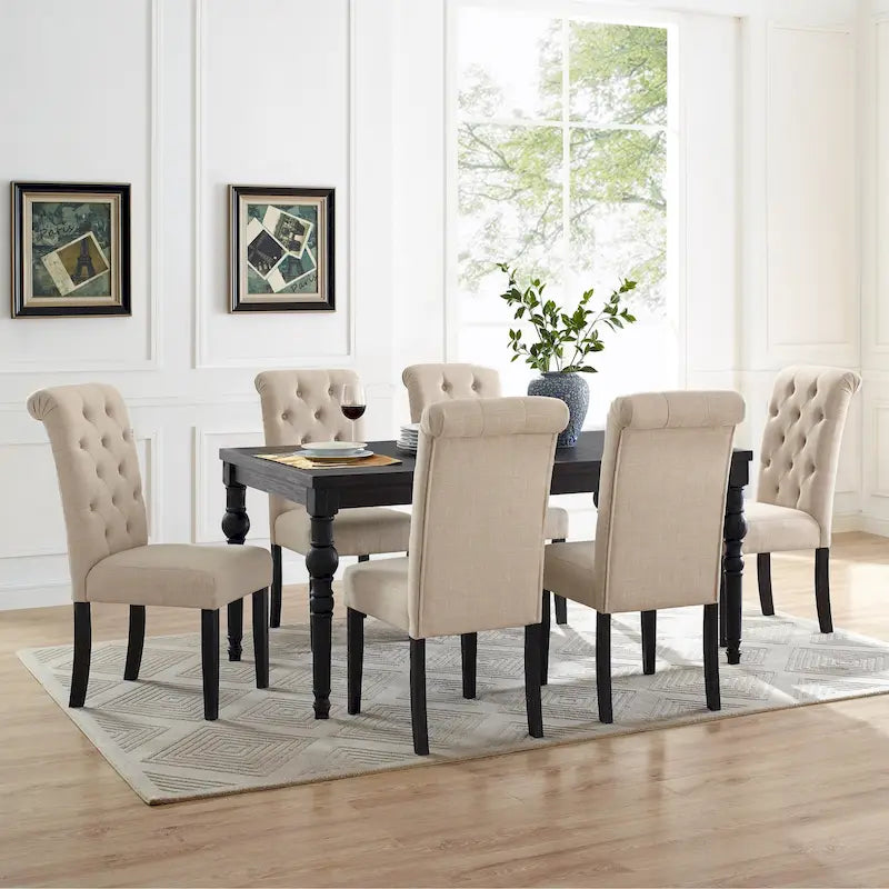 Ensemble de salle à manger 7 pièces Roundhill Furniture Leviton en bois foncé avec pieds tournés