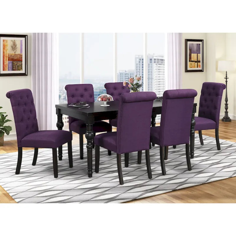 Ensemble de salle à manger 7 pièces Roundhill Furniture Leviton en bois foncé avec pieds tournés