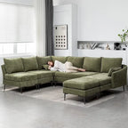 Canapé d'angle en U EROMMY 6 places, convertible en lit réversible, design chenille moderne, avec méridienne et pouf.