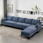 Canapé d'angle en U EROMMY 6 places, convertible en lit réversible, design chenille moderne, avec méridienne et pouf.