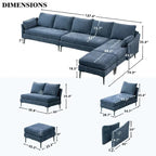 Canapé d'angle en U EROMMY 6 places, convertible en lit réversible, design chenille moderne, avec méridienne et pouf.