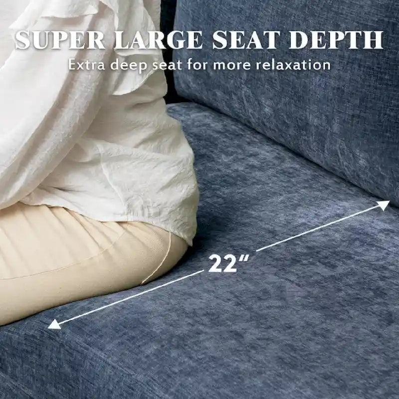 Canapé d'angle en U EROMMY 6 places, convertible en lit réversible, design chenille moderne, avec méridienne et pouf.