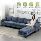 Canapé d'angle en U EROMMY 6 places, convertible en lit réversible, design chenille moderne, avec méridienne et pouf.