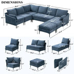 Canapé d'angle en U EROMMY 6 places, convertible en lit réversible, design chenille moderne, avec méridienne et pouf.