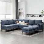 Canapé d'angle en U EROMMY 6 places, convertible en lit réversible, design chenille moderne, avec méridienne et pouf.