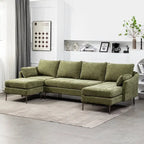 Canapé d'angle en U EROMMY 6 places, convertible en lit réversible, design chenille moderne, avec méridienne et pouf.