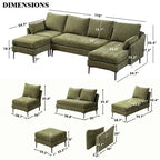Canapé d'angle en U EROMMY 6 places, convertible en lit réversible, design chenille moderne, avec méridienne et pouf.