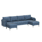 Canapé d'angle en U EROMMY 6 places, convertible en lit réversible, design chenille moderne, avec méridienne et pouf.