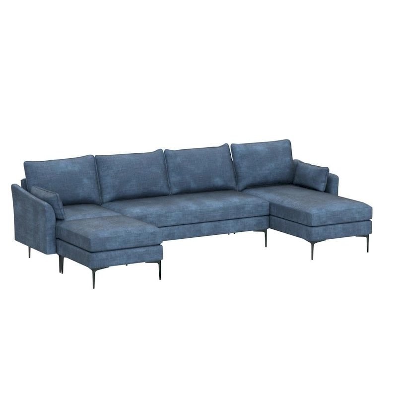 Canapé d'angle en U EROMMY 6 places, convertible en lit réversible, design chenille moderne, avec méridienne et pouf.